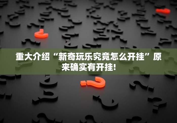 重大介绍“新奇玩乐究竟怎么开挂”原来确实有开挂!